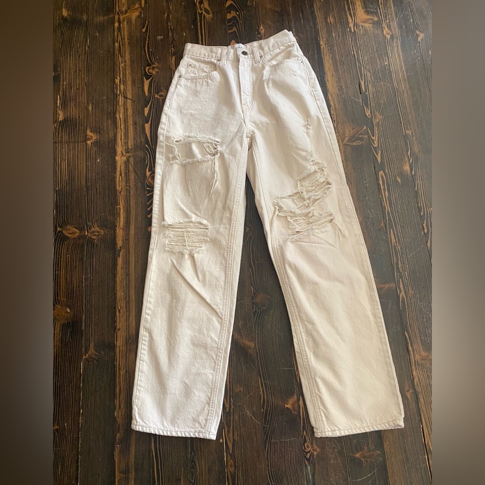 BDG High Rise Distressed Off White Jeans